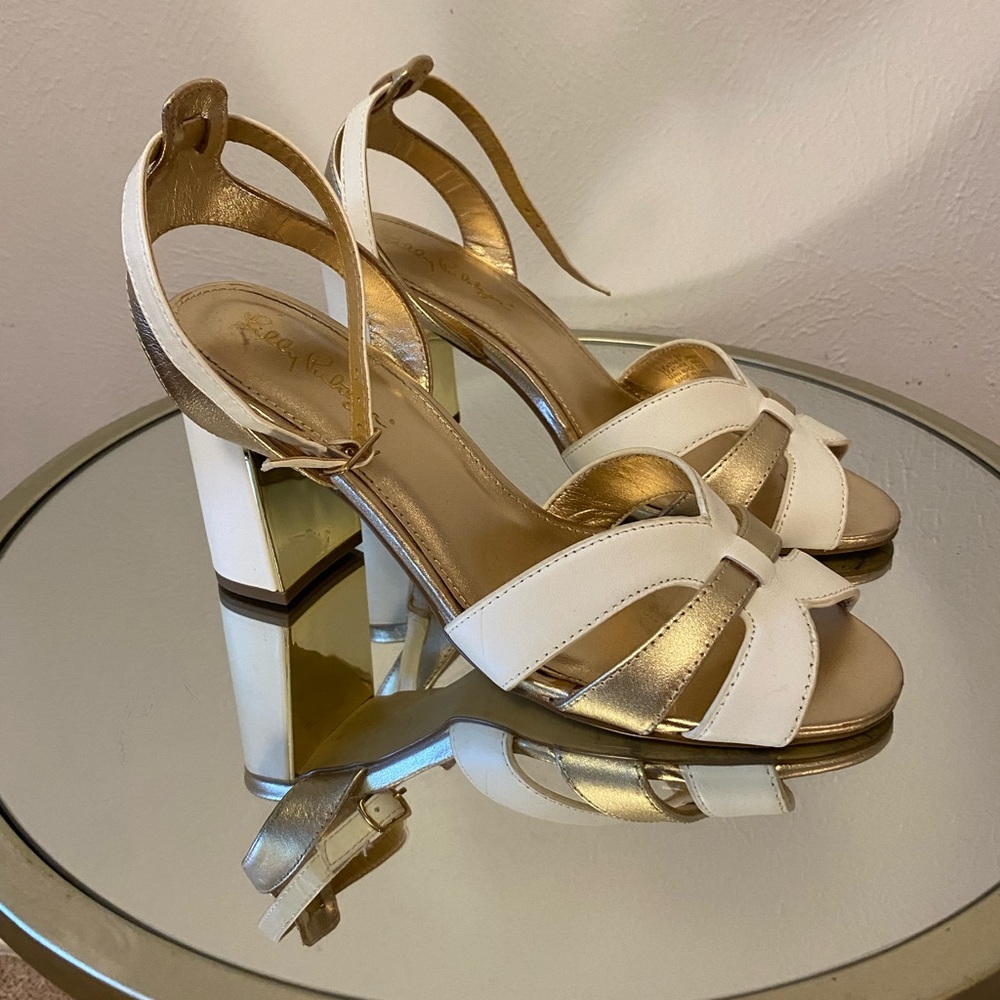 Lilly Pulitzer Gold and White Sandals